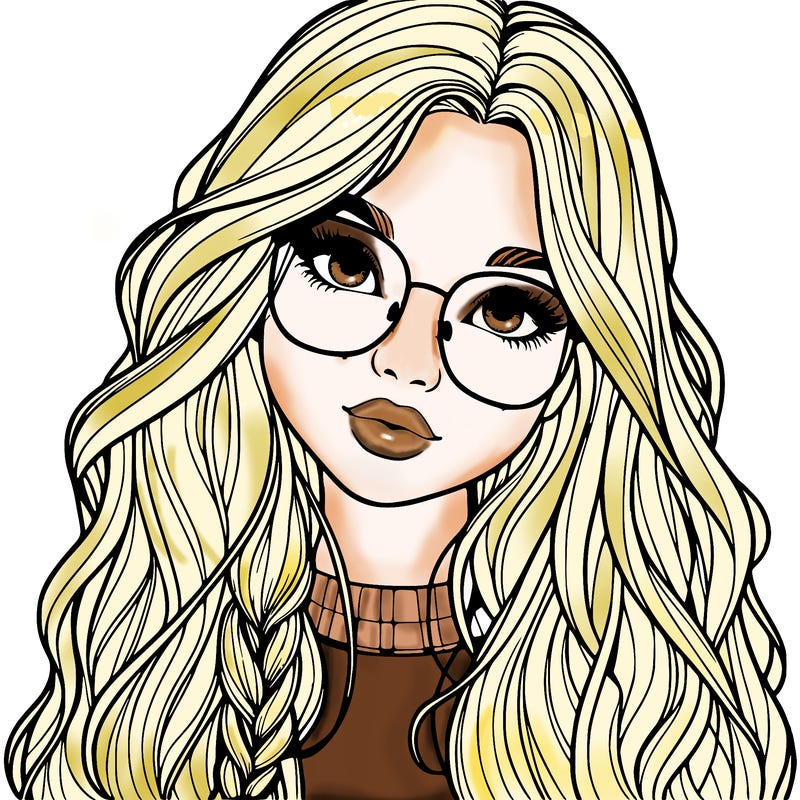 girl with long hair and freckles and glasses realistic