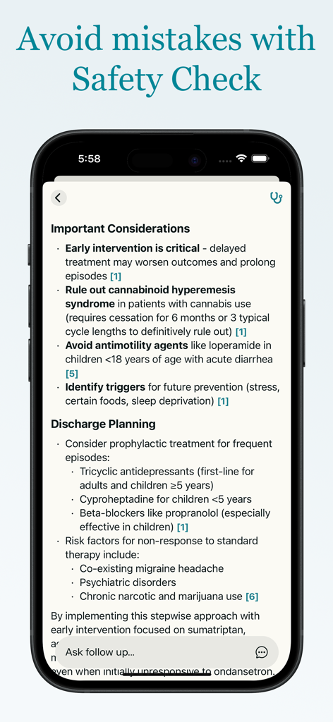 Dr.Oracle AI medical assistant showing safety check guidelines and discharge planning