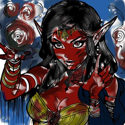 realistic scary beautiful elf sorceress casting spell