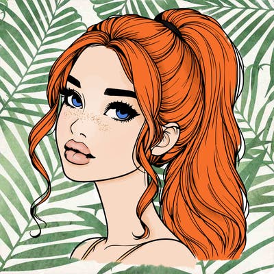 realistic girl with a ponytail on her hair and lips