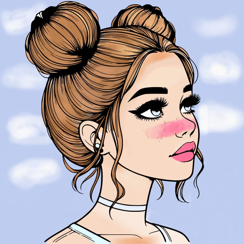 realistic girl with buns on the top of her head