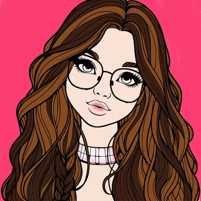 girl with long hair and freckles and glasses realistic