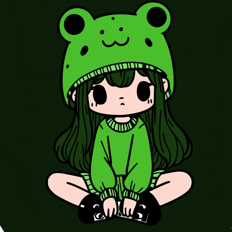 a girl wearing a frog hat and some frog socks
