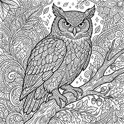 Dive into a world of intricate patterns and majestic wildlife with this adult coloring page featuring a stunning owl. This detailed design offers a mindful escape, perfect for creative relaxation.
