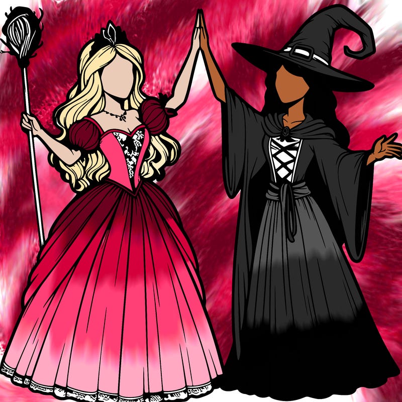 detailed realistic split of a princess and a witch