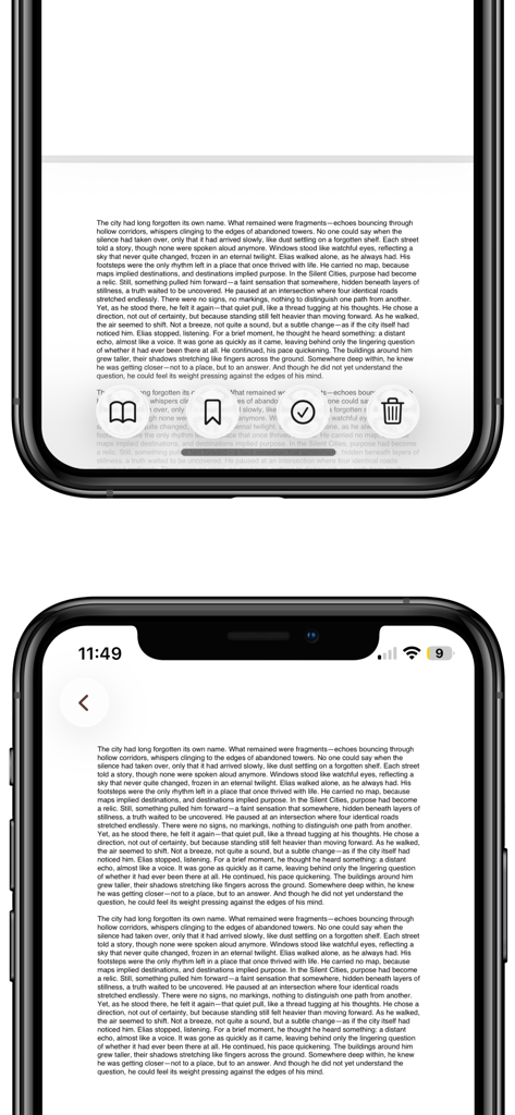 Paged - PDF Library & Reader - Saubere und minimalistische Leseoberfläche der Paged PDF-Bibliotheks-App, die ein Textdokument auf einem iPhone-Bildschirm zeigt.