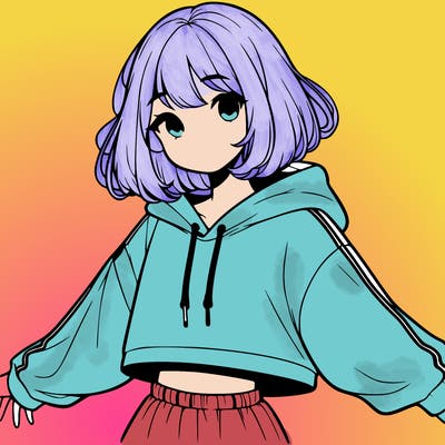 cute realistic girl in crop top with unzipped hoodie