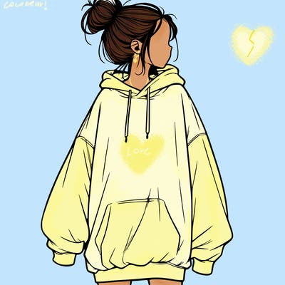 realistic girl with a oversized sweatshirt on and a bun