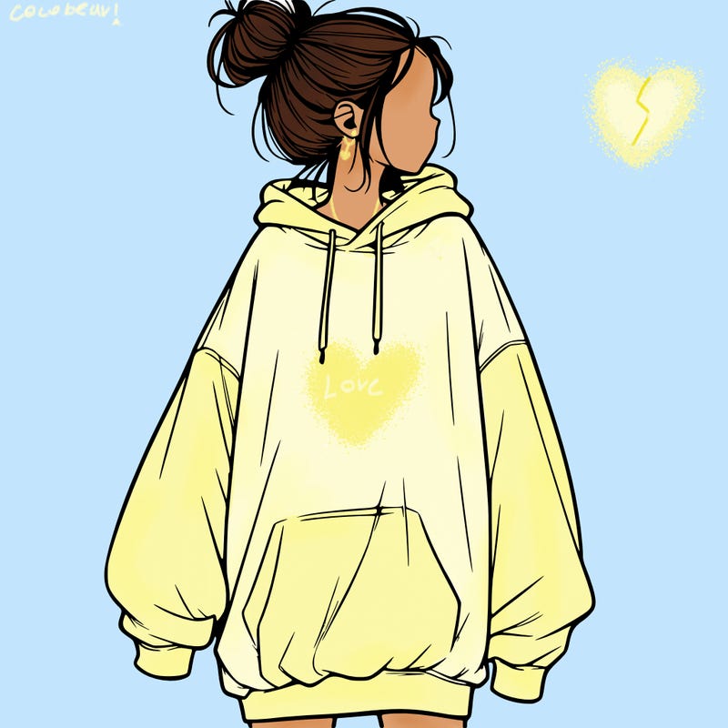 realistic girl with a oversized sweatshirt on and a bun
