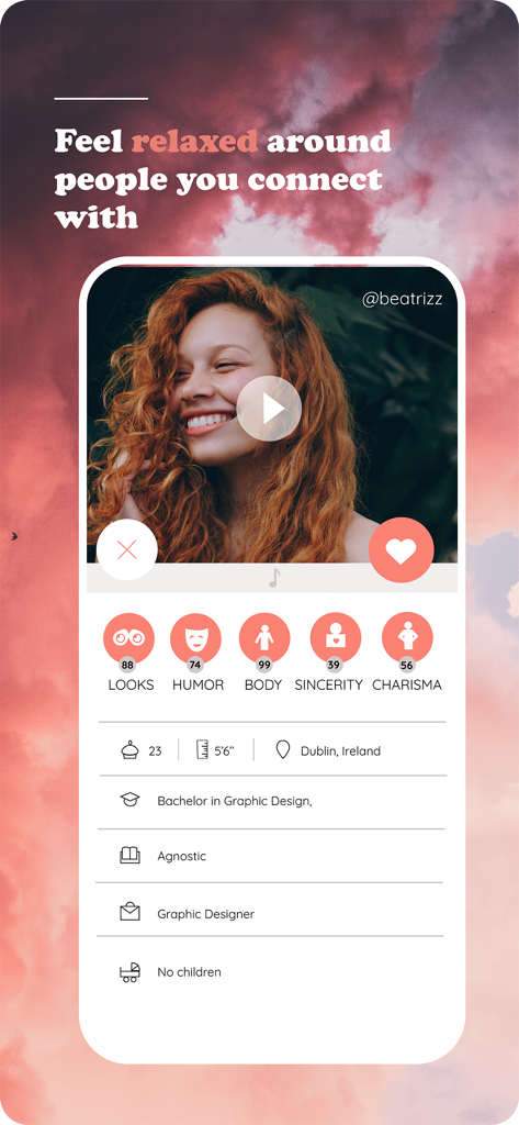 Katch - Events for Everyone - User profile screen on Katch app showing a verified video and social personality ratings