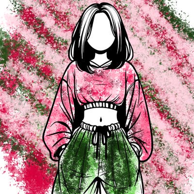 realistic girl faceless with baggy pants and a crop top