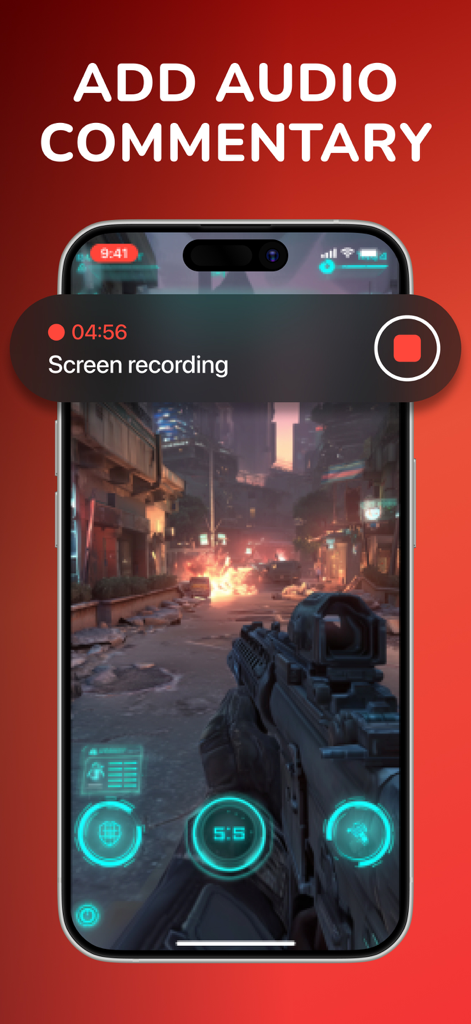 Grabación de pantalla de un juego de disparos móvil con la opción de agregar comentarios de audio