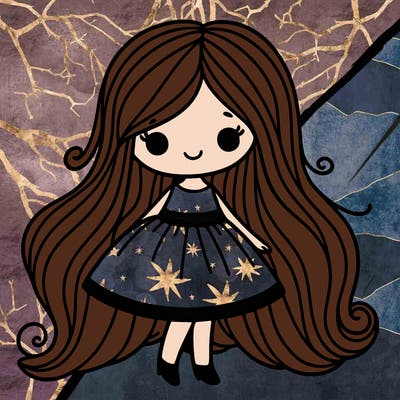 girl with long hair and a dress