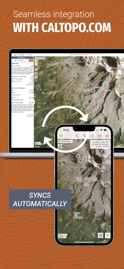 CalTopo: Backcountry Mapping - CalTopo mapping app and desktop website automatic synchronization interface