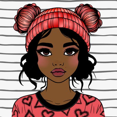 realistic girl with buns in her hair with a beanie on