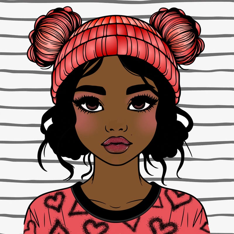 realistic girl with buns in her hair with a beanie on