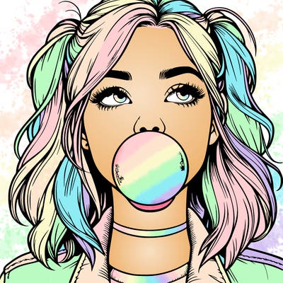 realististic girl blowing bubble -gum
