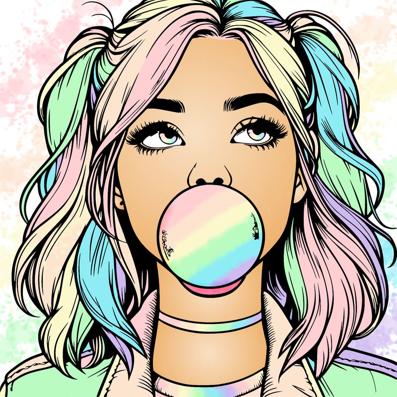 realististic girl blowing bubble -gum
