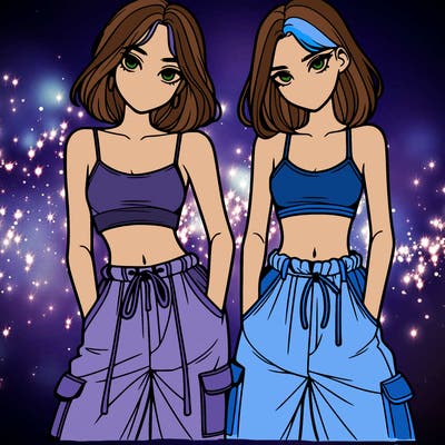 two girls with crop top with baggy pants
