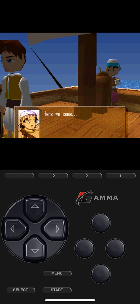 Gamma - PS 1 Game Emulator - Gamma PS1 emulator showing retro game and virtual controller