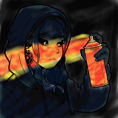 a realistic girl, spray painting
