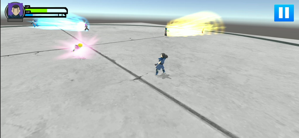 Stick Warriors 3D - Stick Warriors 3D gameplay showing stickman characters using anime-style energy blasts in a combat arena.