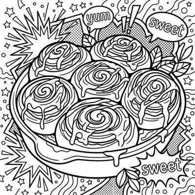 Unleash your inner artist with this vibrant Pop Art cinnamon rolls coloring page, packed with delicious details and a retro comic book flair. Dive into a sweet treat fantasy and bring these yummy pastries to life with your favorite colors.