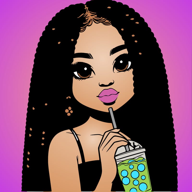 realistic girl holding a boba with braided hair