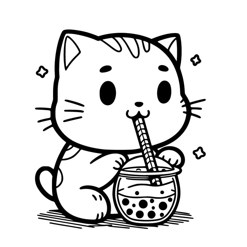 a cat eating boba