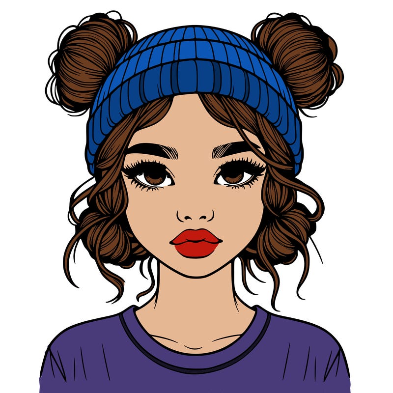 realistic girl with buns in her hair with a beanie on