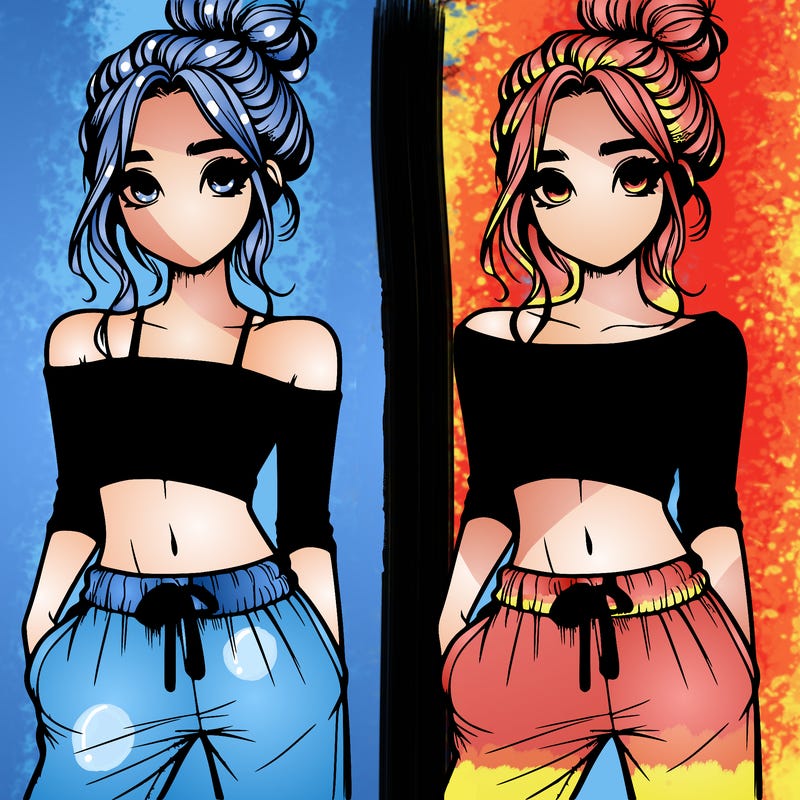 girl with croptop sweatpants hair in a bun realistic