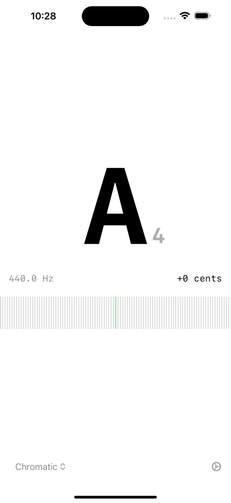 Guitar Tuner Chromatic - Interface of the Guitar Tuner Chromatic app displaying a tuned note A at 440 Hertz