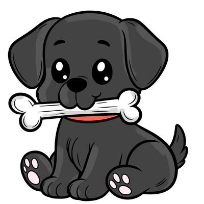 cute dog sitting with a bone in his mouth