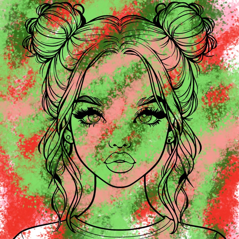 realistic girl with two buns in hair and lips