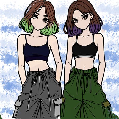 two girls with crop top with baggy pants