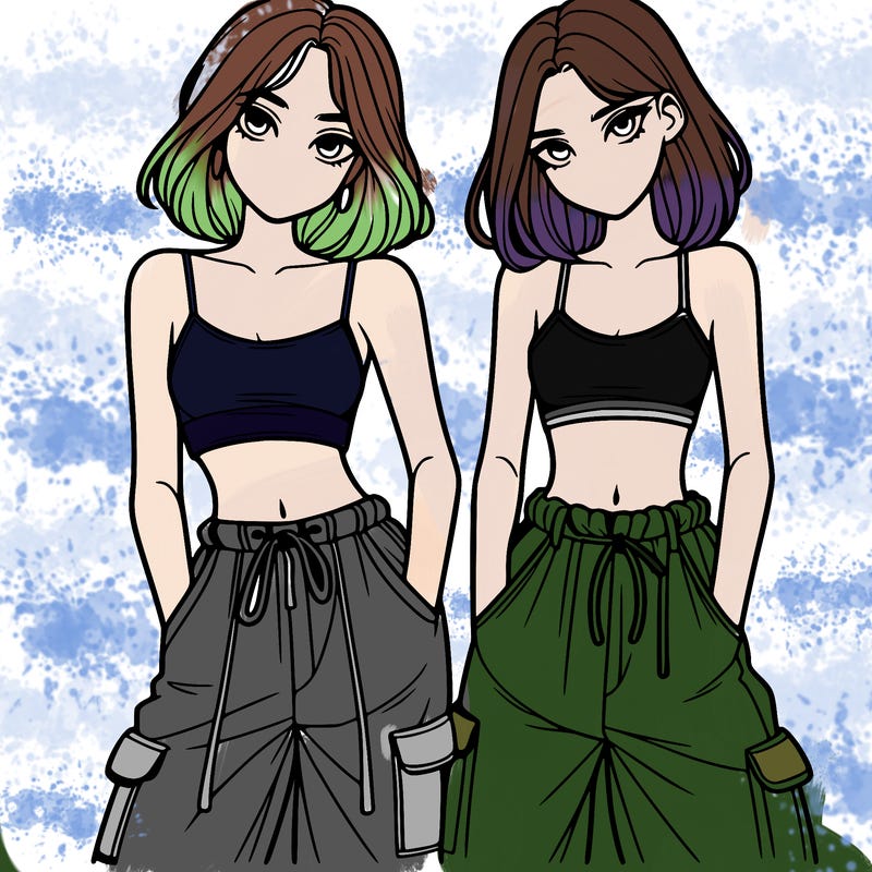 two girls with crop top with baggy pants