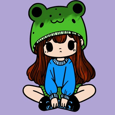 a girl wearing a frog hat and some frog socks