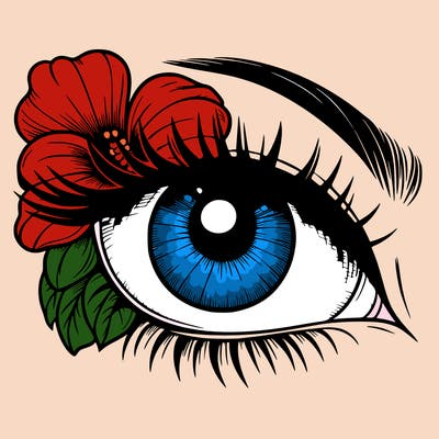 realistic eye with flower
