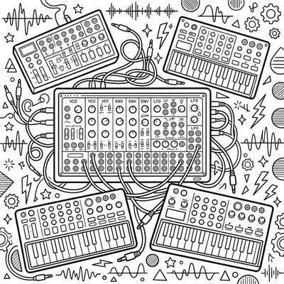 Explore the captivating world of electronic music with this detailed analog synthesizer coloring page. Designed specifically for teens, it offers an intricate journey into the fascinating circuits and sounds of vintage synths.