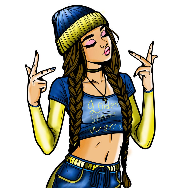 realistic teenage girl with braids and a beanie and crop top doing 🫶🏼