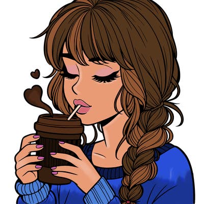 realistic girl drinking coffee