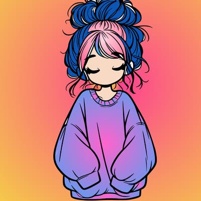 girl with baggy sweatshirt and messy bun