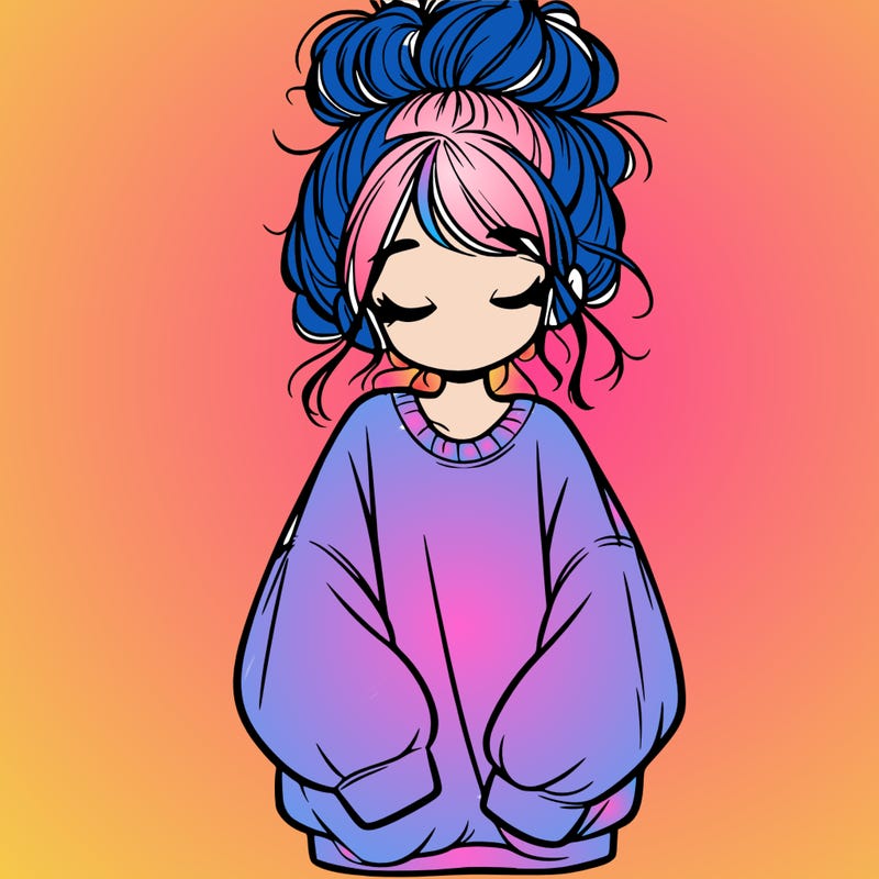 girl with baggy sweatshirt and messy bun