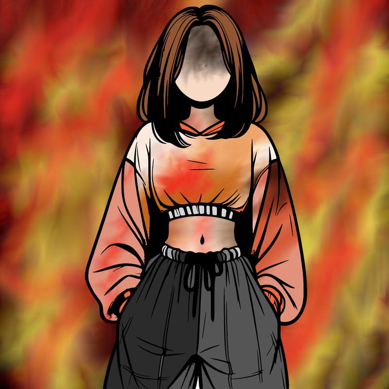 realistic girl faceless with baggy pants and a crop top