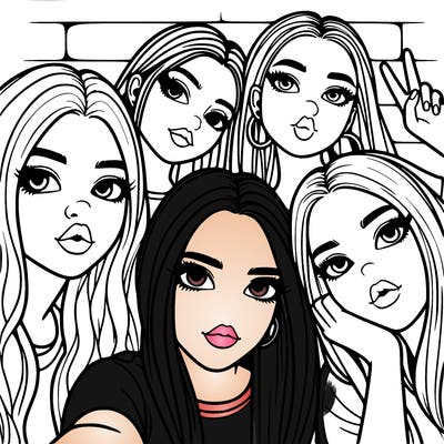 group of teen girls friends y2k up close in a selfie