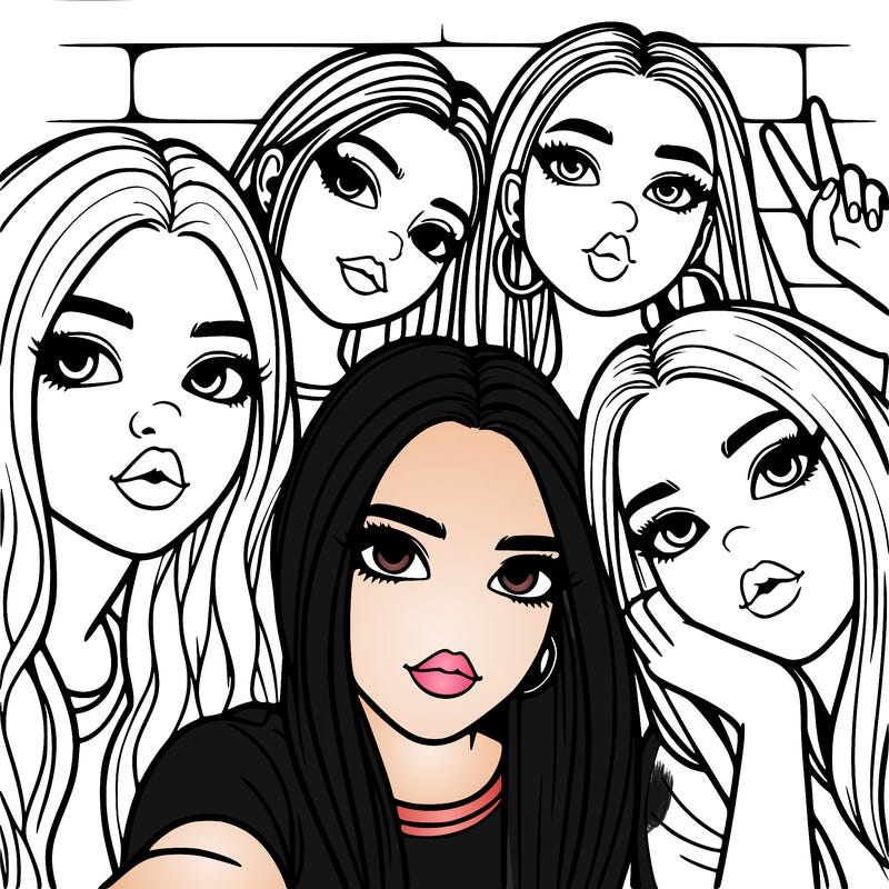 group of teen girls friends y2k up close in a selfie