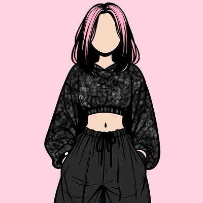 realistic girl faceless with baggy pants and a crop top