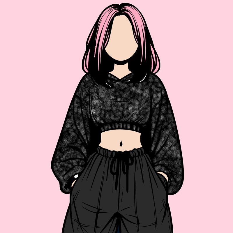 realistic girl faceless with baggy pants and a crop top