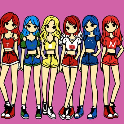 a group of girls wearing crop tops and shorts