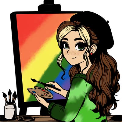 realistic girl artist painting a blank canvas